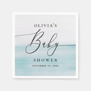 Serviette En Papier Baby shower de script bleu pastel d'aquarelle