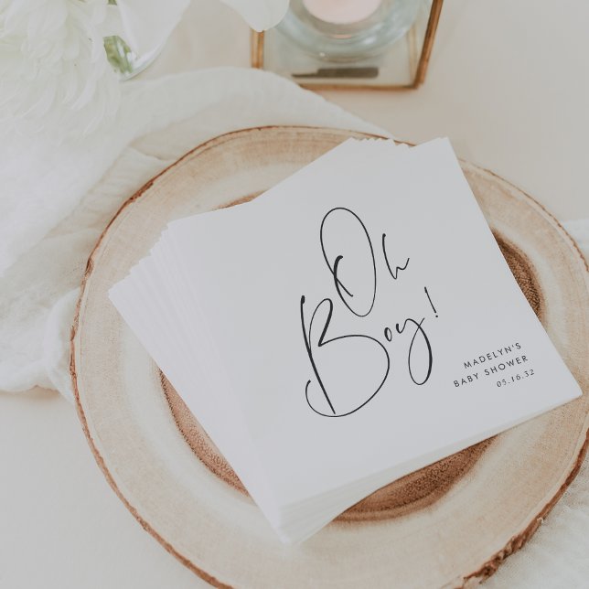 Serviette En Papier baby shower de script minimaliste moderne "Oh Garç (Créateur téléchargé)