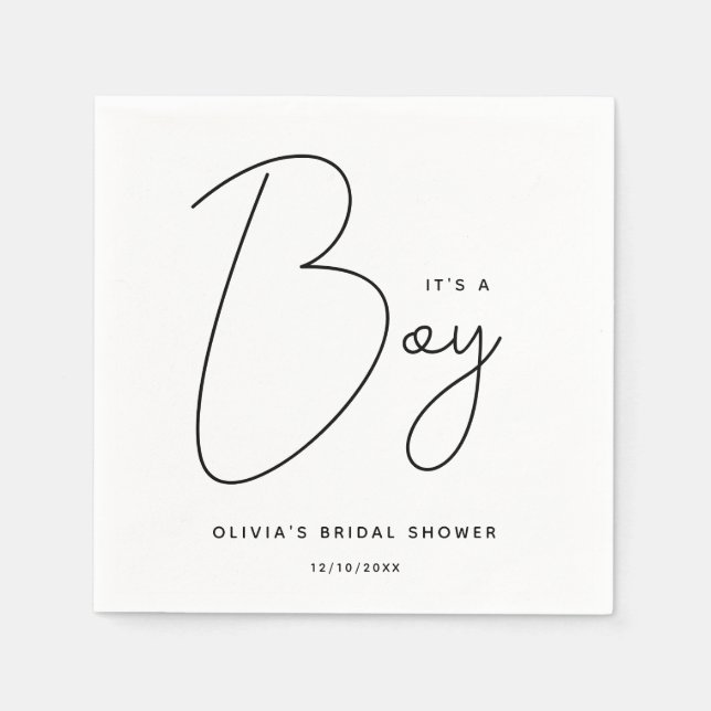 Serviette En Papier Baby shower de script moderne C'est un garçon (Devant)