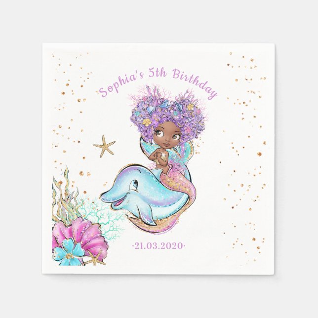 Serviette En Papier Baby shower de sirène afro-américain (Devant)