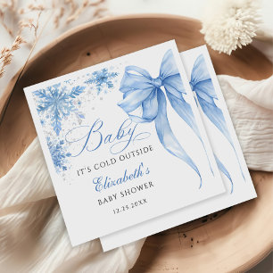 Serviette En Papier Baby shower de snowflakes de Bow Blue Winter