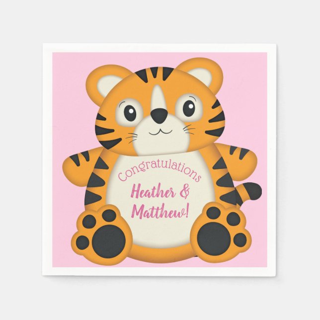 Serviette En Papier Baby shower de tigre rose (Devant)