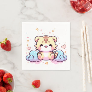 Serviette En Papier Baby shower de Tigre Whimsical Pastel
