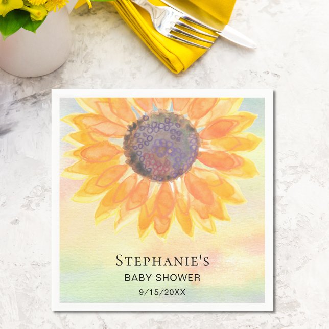 Serviette En Papier Baby shower de tournesol aquarelle (Créateur téléchargé)