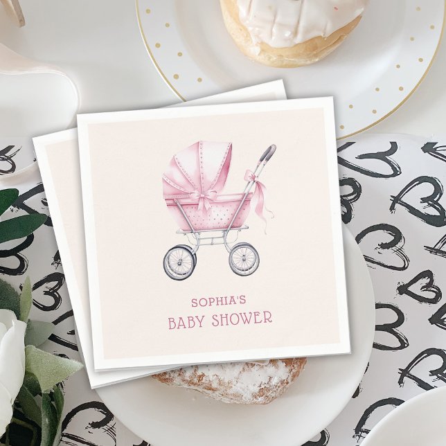 Serviette En Papier Baby shower de transport Vintage pour bébés rose (Créateur téléchargé)