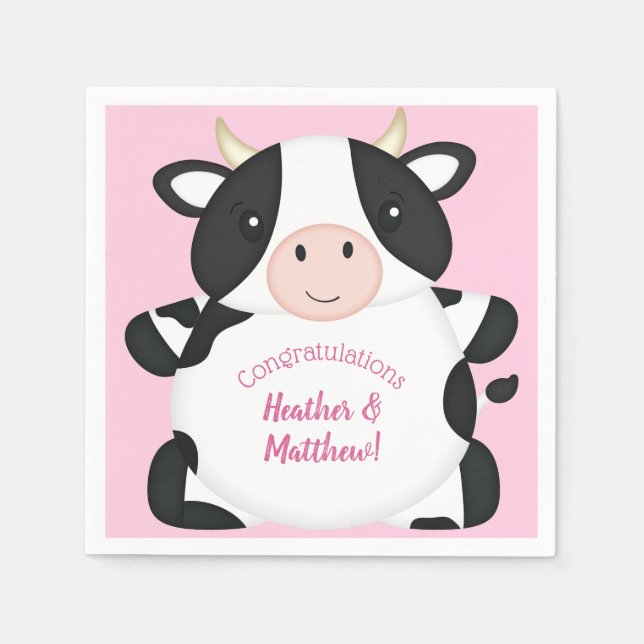 Serviette En Papier Baby shower de vache rose (Devant)