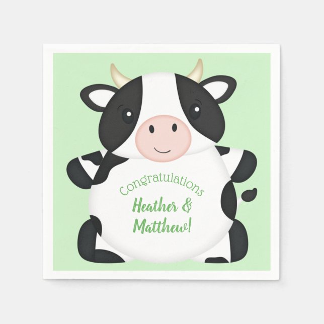 Serviette En Papier Baby shower de vache vert (Devant)