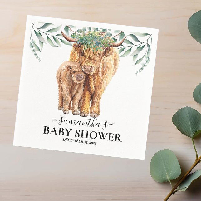 Serviette En Papier Baby shower de veau de vache de Highland Eucalyptu (Créateur téléchargé)