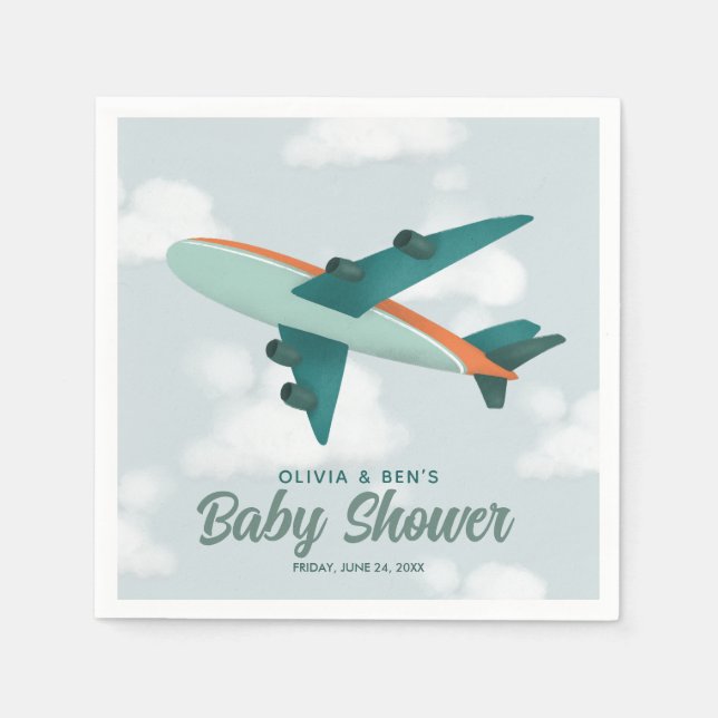 Serviette En Papier Baby shower de voyage des Boys Cute Blue Airplane (Devant)