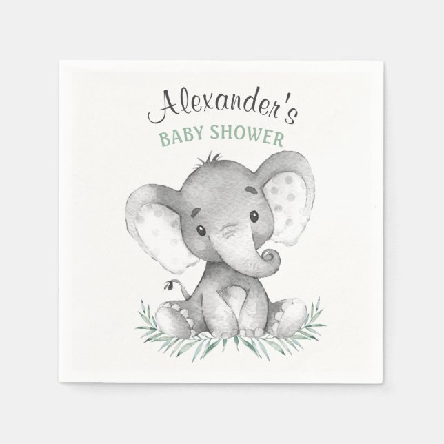 Serviette En Papier Baby shower d'éléphant aquarelle (Devant)