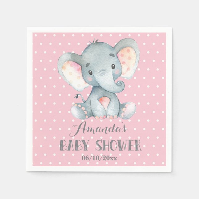 Serviette En Papier Baby shower d'éléphant fille rose et gris serviett (Devant)