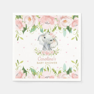 Serviette En Papier Baby shower d'éléphant floral rose vif