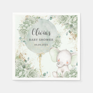 Serviette En Papier Baby shower d'éléphant floral vert Sage