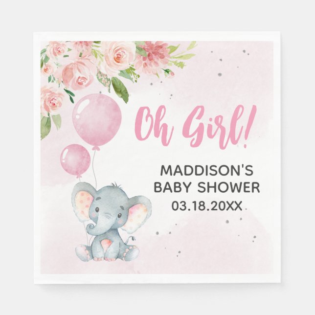Serviette En Papier Baby shower d'éléphant rose vif (Devant)