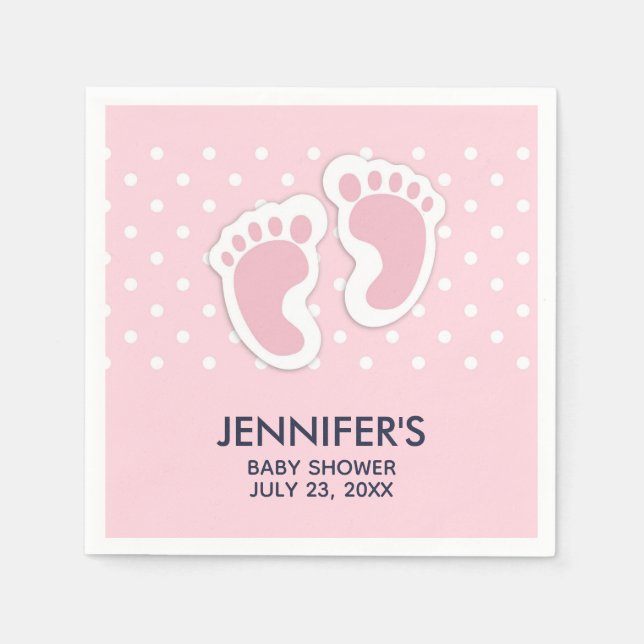 Serviette En Papier Baby shower d'empreintes de filles mignonnes roses (Devant)