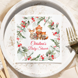 Serviette En Papier Baby shower des animaux de Noël en bois
