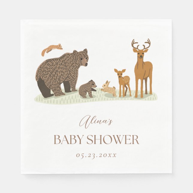Serviette En Papier Baby shower des animaux forestiers (Devant)
