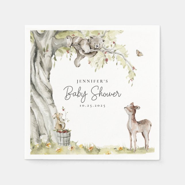 Serviette En Papier Baby shower des animaux forestiers (Devant)