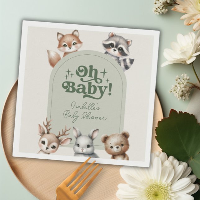 Serviette En Papier Baby shower des animaux forestiers de bois (Woodland Forest Animals Baby Shower Paper Napkins)