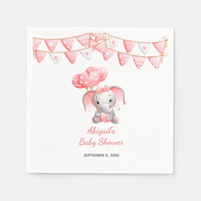 Serviette En Papier Baby shower des ballons d'éléphants roses (Devant)