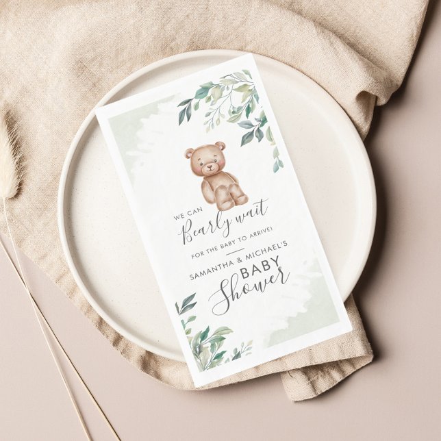 Serviette En Papier Baby shower des couples Feuilles de l'Eucalyptus (Bearly Wait Bear Woodland Animal Baby Shower Guest Towel Napkin)
