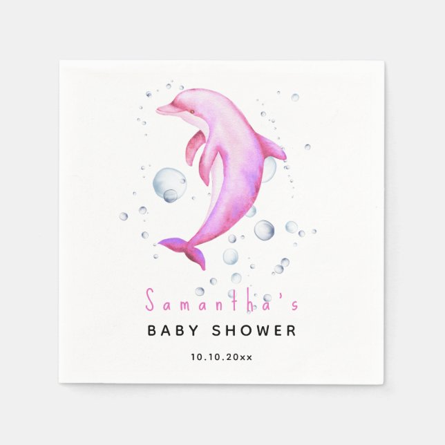 Serviette En Papier Baby shower des dauphins océaniques aquarelles (Devant)