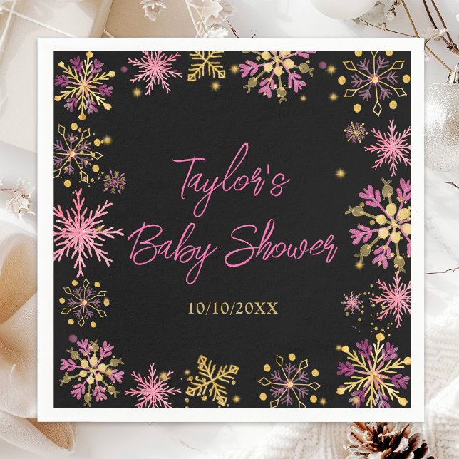 Serviette En Papier Baby shower des flocons d'or et de rose (Créateur téléchargé)