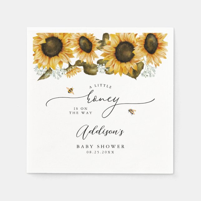 Serviette En Papier Baby shower des tournesols Little Honey Bee (Devant)