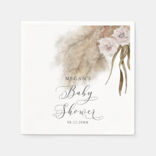 Serviette En Papier Baby shower d'herbe de Pampas rose de Bohême