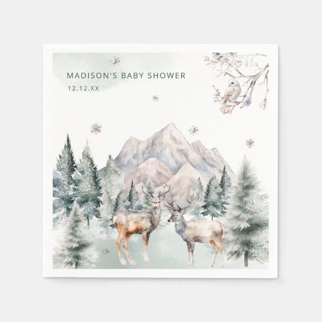 Serviette En Papier Baby shower d'hiver de cerfs Naples (Devant)