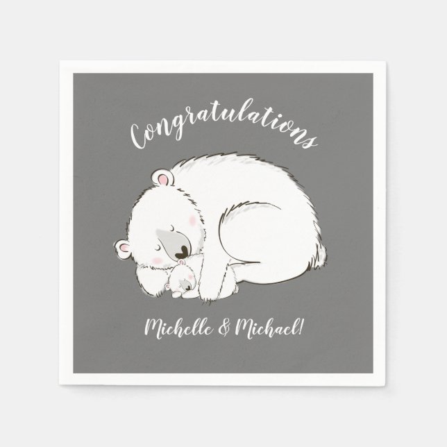 Serviette En Papier Baby shower d'hiver de l'ours polaire (Devant)
