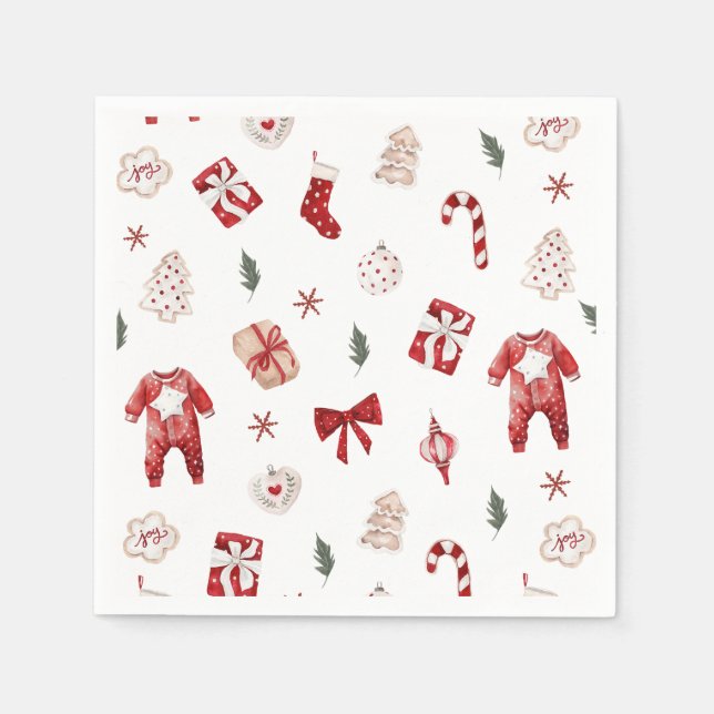 Serviette En Papier Baby shower d'hiver de Noël rouge pâle (Devant)