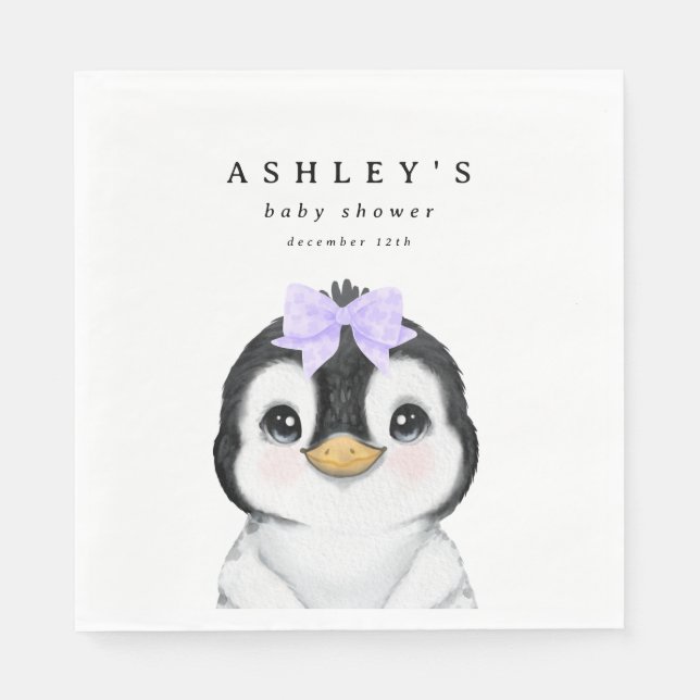 Serviette En Papier Baby shower d'hiver de Pingouin mignon (Devant)