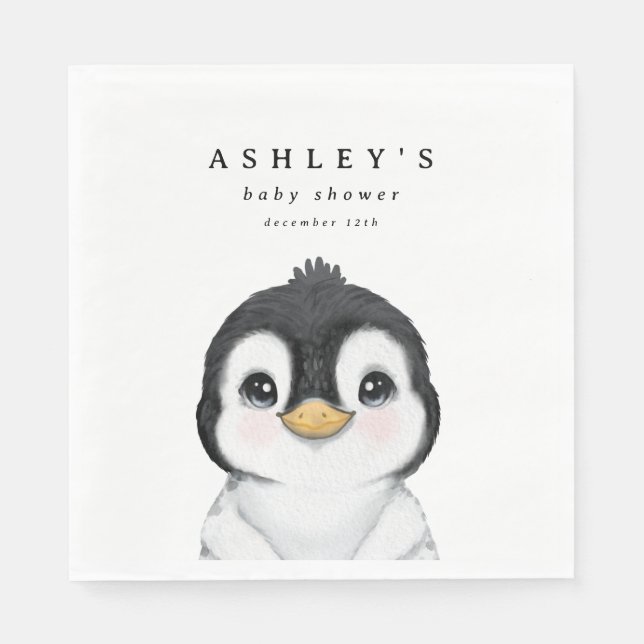 Serviette En Papier Baby shower d'hiver de Pingouin mignon (Devant)