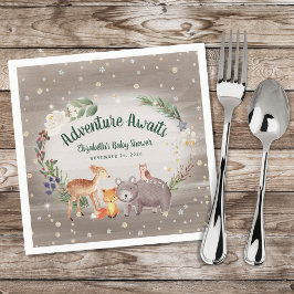 Serviette En Papier Baby shower d'hiver des animaux rustiques en bois