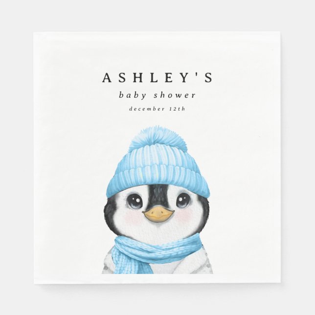 Serviette En Papier Baby shower d'hiver du pingouin bleu (Devant)