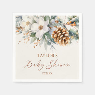 Serviette En Papier Baby shower d'hiver Floral Pine Tree