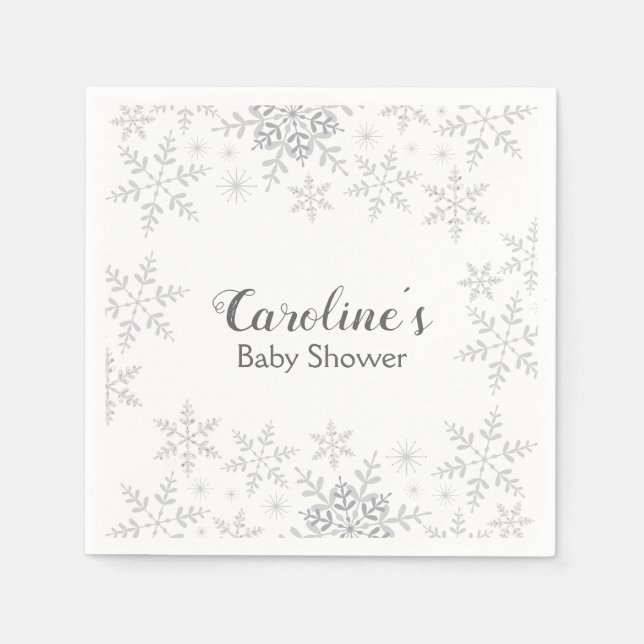 Serviette En Papier Baby shower d'hiver  gris Parties scintillant d'ar (Devant)