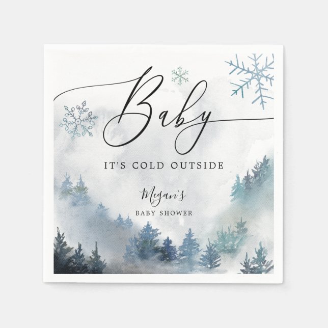 Serviette En Papier Baby shower d'hiver neige Blue Snowflakes (Devant)