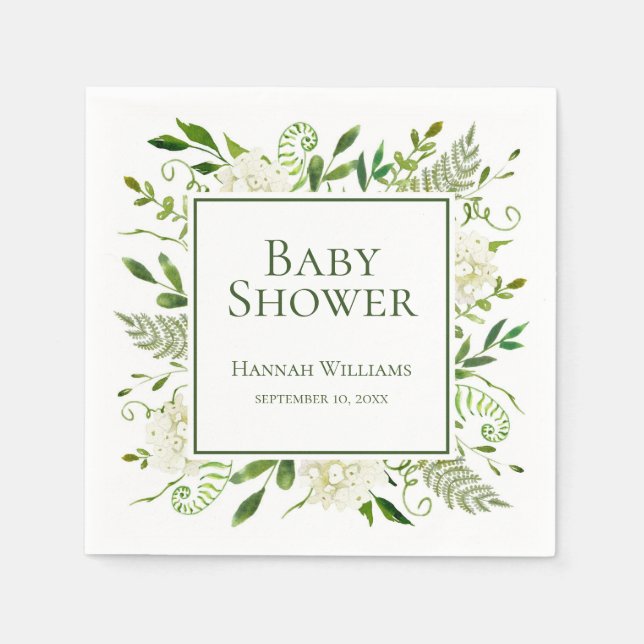 Serviette En Papier Baby shower d'Hydrangeas blanches (Devant)