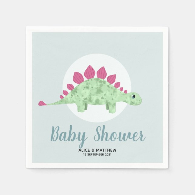 Serviette En Papier Baby shower Dinosaure Bleu Soigné (Devant)