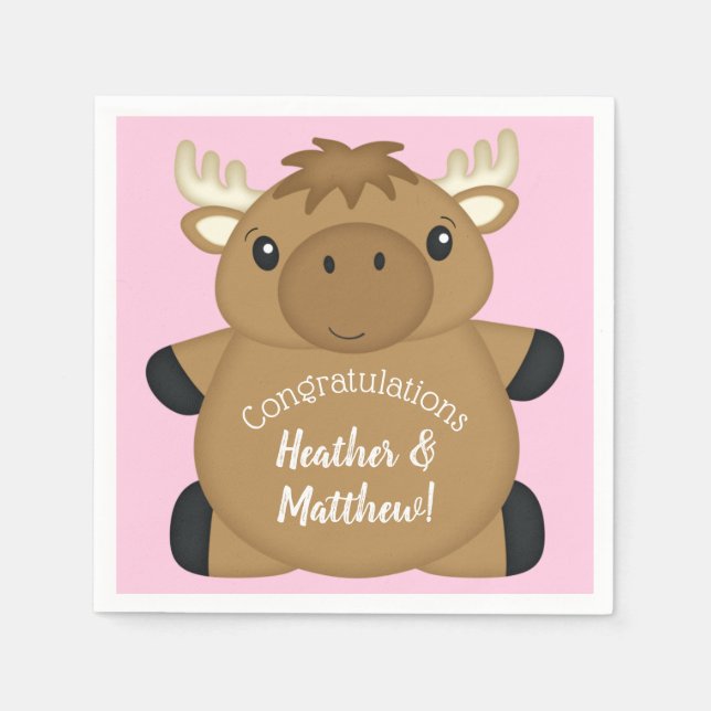 Serviette En Papier Baby shower d'orignal rose (Devant)