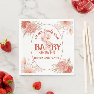 Serviette En Papier Baby shower d'ours blanc et rose