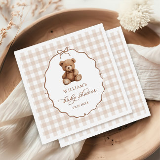Serviette En Papier Baby shower d'ours en peluche En vichy neutre