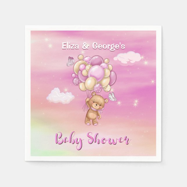 Serviette En Papier Baby shower d'ours en peluche rose (Devant)