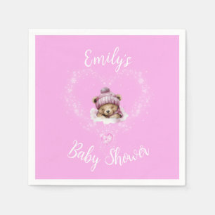 Serviette En Papier Baby shower d'ours en peluche rose enneigé