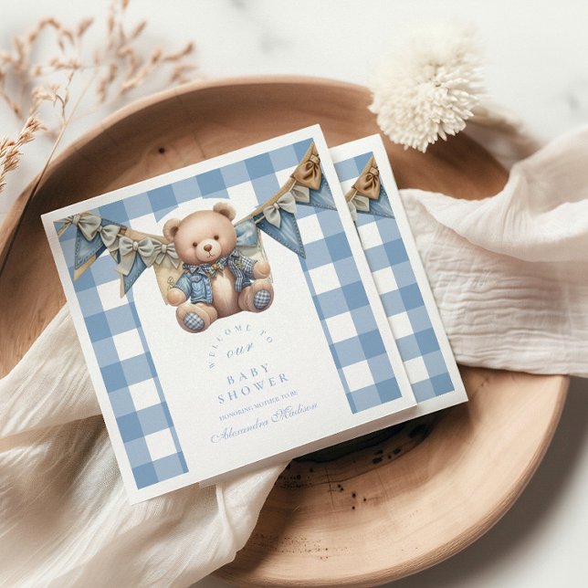 Serviette En Papier Baby shower d'ours moderne Denim Teddy (Créateur téléchargé)