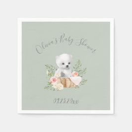 Serviette En Papier Baby shower d'ours polaire vert Sage