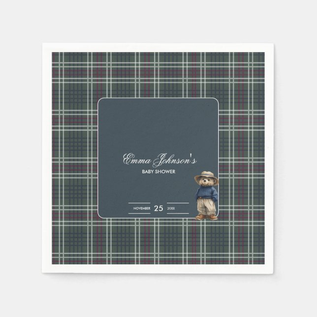 Serviette En Papier Baby shower d'ours rustique Tartan (Devant)