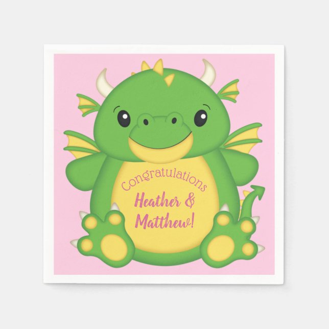 Serviette En Papier Baby shower Dragon rose (Devant)